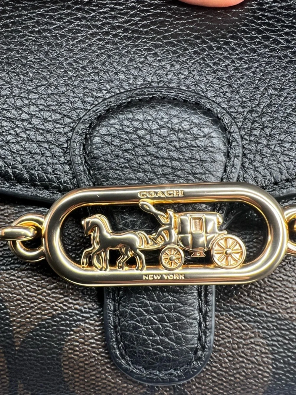 Coach Signature Elle Hardware Chain Black and Brown Leather Crossbody Bag - Picture 3 of 10